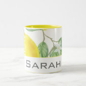Tasse 2 Couleurs Aquarelle Citron Feuilles Monogramme jaune blanc (Centre)