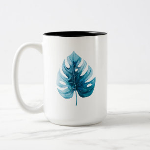 Tasse 2 Couleurs Aquarelle cool Tropical Monstera Feuille Bleue