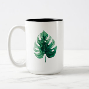 Tasse 2 Couleurs Aquarelle cool Tropicale Monstère Feuille verte