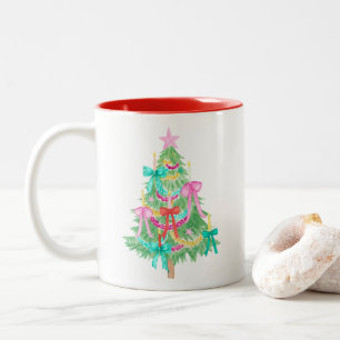 Tasse 2 Couleurs Aquarelle Coquette Barrière Arbre de Noël
