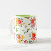 Tasse 2 Couleurs Aquarelle couleur été Fleurs florales Monogramme (Devant gauche)