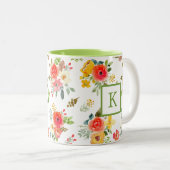 Tasse 2 Couleurs Aquarelle couleur été Fleurs florales Monogramme (Devant droit)
