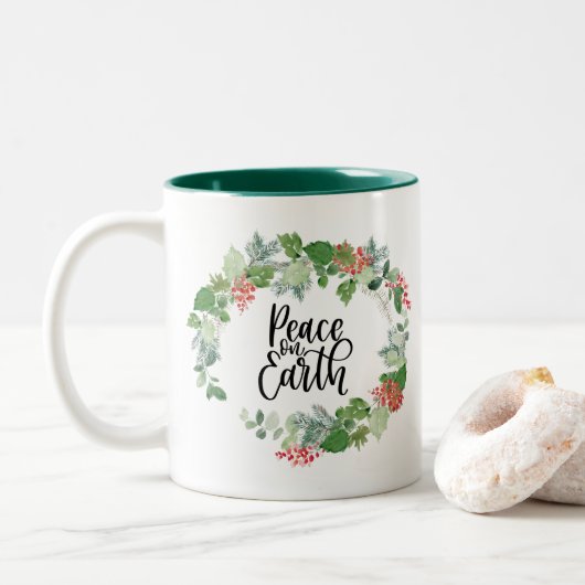 Tasse 2 Couleurs Aquarelle couronne paix sur Terre  (Avec donut)