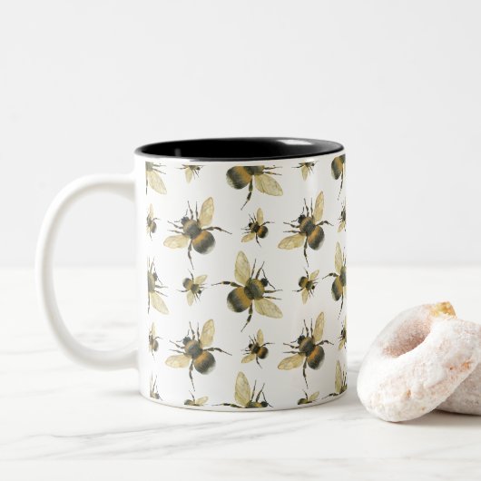 Tasse 2 Couleurs Aquarelle d'abeille vintage (Avec donut)