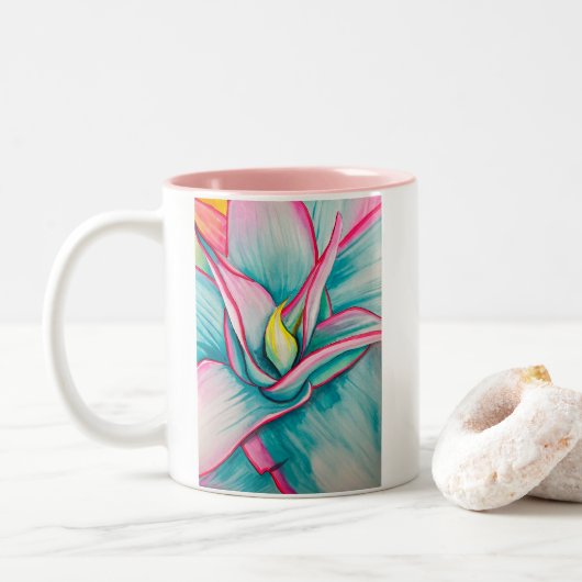 Tasse 2 Couleurs Aquarelle d'agave succulent art (Avec donut)