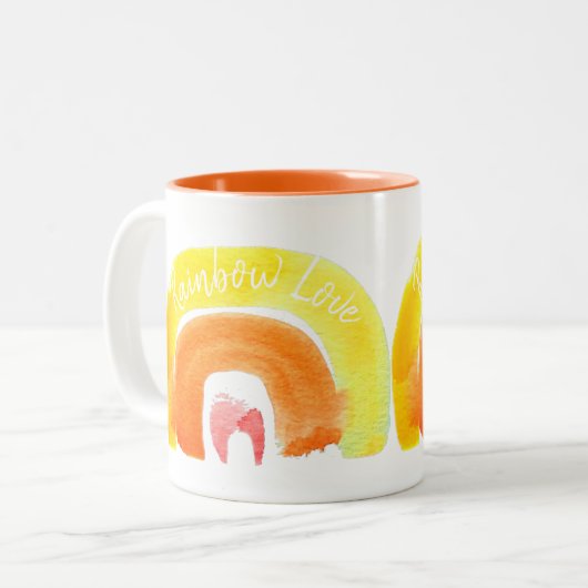 Tasse 2 Couleurs Aquarelle d'amour arc-en-ciel orange (Devant gauche)