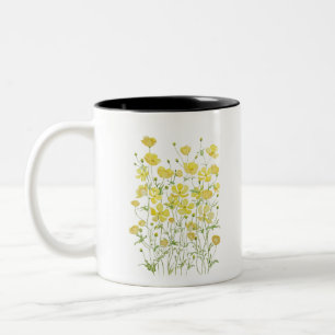 Tasse 2 Couleurs aquarelle de champ des fleurs de beurres jaunes