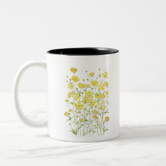 Tasse 2 Couleurs aquarelle de champ des fleurs de beurres jaunes