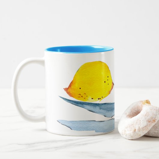 Tasse 2 Couleurs Aquarelle de fruit jaune citron (Avec donut)