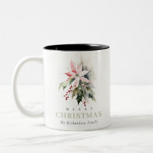 Tasse 2 Couleurs Aquarelle de Noël Poinsettia Berries Folithe
