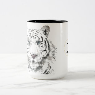 Tasse 2 Couleurs Aquarelle de tigre d'origine Monogramme de zodiaqu