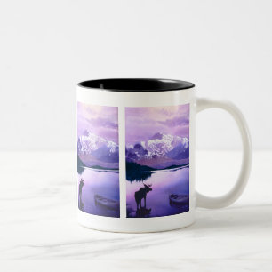 Tasse 2 Couleurs Aquarelle d'orignaux "de majesté de montagnes