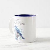 Tasse 2 Couleurs Aquarelle douce pour oiseaux d'hiver (Devant gauche)