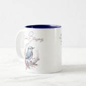 Tasse 2 Couleurs Aquarelle doux Oiseau d'hiver Snowflakes (Devant gauche)