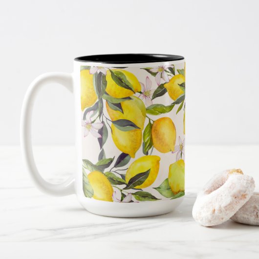 Tasse 2 Couleurs Aquarelle Élégance citron (Avec donut)