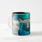 Tasse 2 Couleurs Aquarelle en marbre monogramme argent turquoise or (Devant gauche)