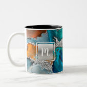 Tasse 2 Couleurs Aquarelle en marbre monogramme argent turquoise or (Gauche)