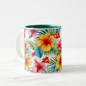 Tasse 2 Couleurs Aquarelle exotique Floral hawaïen (Devant gauche)