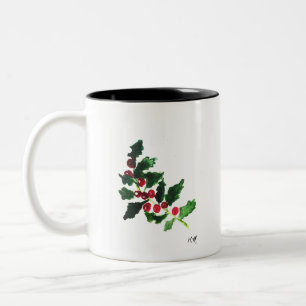 Tasse 2 Couleurs Aquarelle Festive de Noël vintage Holly