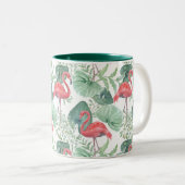 Tasse 2 Couleurs Aquarelle flamants roses et feuilles. (Devant droit)