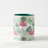Tasse 2 Couleurs Aquarelle flamants roses et feuilles. (Centre)
