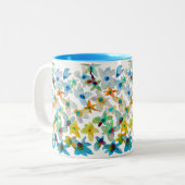 Tasse 2 Couleurs Aquarelle fleurs bleues blanches (Devant gauche)
