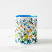 Tasse 2 Couleurs Aquarelle fleurs bleues blanches (Centre)