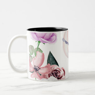 Tasse 2 Couleurs Aquarelle Fleurs Montgolfière Voyageant