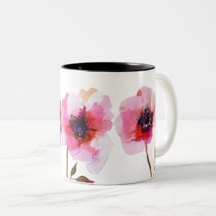 Tasse 2 Couleurs Aquarelle fleurs rose vif