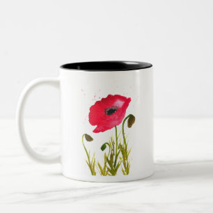 Tasse 2 Couleurs Aquarelle fleurs rouges de pavots chic rustique