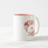 Tasse 2 Couleurs Aquarelle Floral Pink Monogramme (Devant droit)