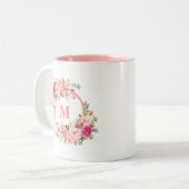 Tasse 2 Couleurs Aquarelle Floral Pink Monogramme (Devant gauche)
