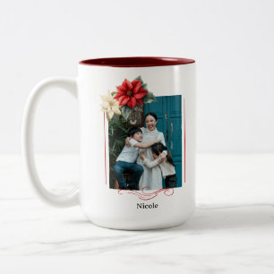 Tasse 2 Couleurs Aquarelle Floral Vintage Poinsettia Rouge Souvenir
