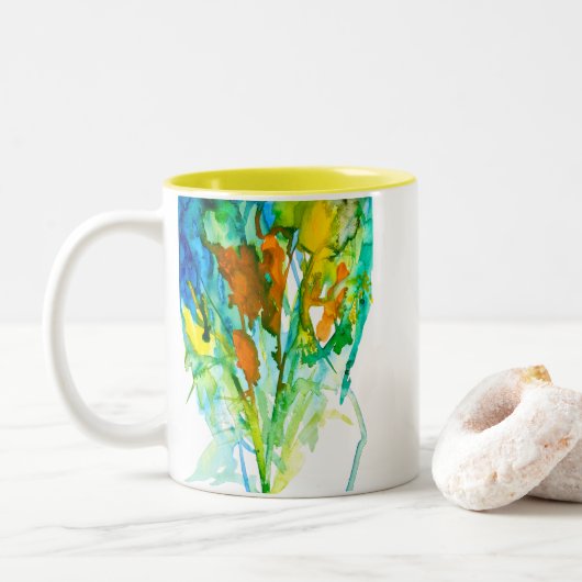 Tasse 2 Couleurs aquarelle florale Abstraite (Avec donut)