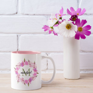 Tasse 2 Couleurs Aquarelle Florale Nom de la couronne Monogramme