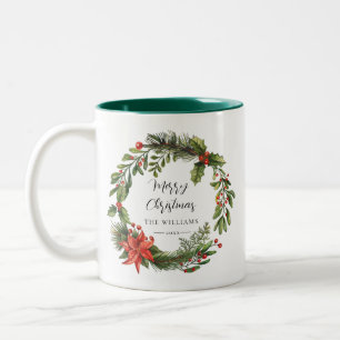Tasse 2 Couleurs Aquarelle Florale Verdure Famille Noël Personnalis