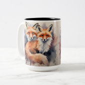 Tasse 2 Couleurs Aquarelle Fox Duo (Devant gauche)