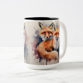 Tasse 2 Couleurs Aquarelle Fox Duo (Devant droit)