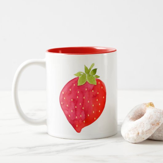 Tasse 2 Couleurs Aquarelle fraise (Avec donut)