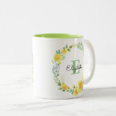 Tasse 2 Couleurs Aquarelle Jaune Fleurs d'été Monogramme de couronn (Devant droit)