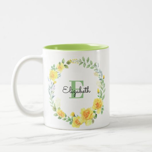 Tasse 2 Couleurs Aquarelle Jaune Fleurs d'été Monogramme de couronn (Gauche)