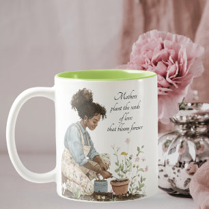 Tasse 2 Couleurs Aquarelle maman planter une boue de la fête des mè