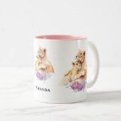 Tasse 2 Couleurs Aquarelle mignonne Mère Lion & Cub (Devant droit)