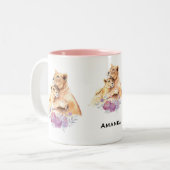 Tasse 2 Couleurs Aquarelle mignonne Mère Lion & Cub (Devant gauche)