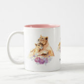 Tasse 2 Couleurs Aquarelle mignonne Mère Lion & Cub (Gauche)