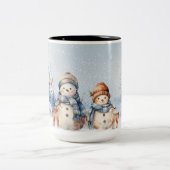 Tasse 2 Couleurs Aquarelle mignonne Snowmen (Centre)
