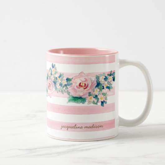 Tasse 2 Couleurs Aquarelle MODERNE Chic Large Stripes avec Rose (Droit)
