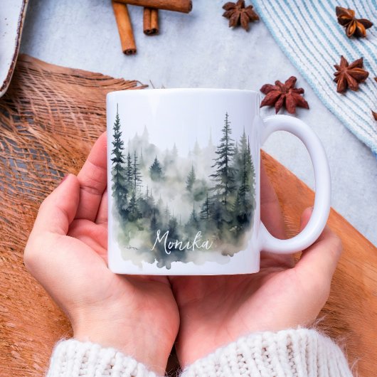 Tasse 2 Couleurs Aquarelle moderne Cuisine Foggy Pine Forest