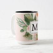 Tasse 2 Couleurs Aquarelle moderne Fleurs roses Monogrammes (Devant gauche)