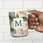 Tasse 2 Couleurs Aquarelle moderne Fleurs roses Monogrammes<br><div class="desc">Aquarelle moderne Fleurs roses Monogrammes</div>